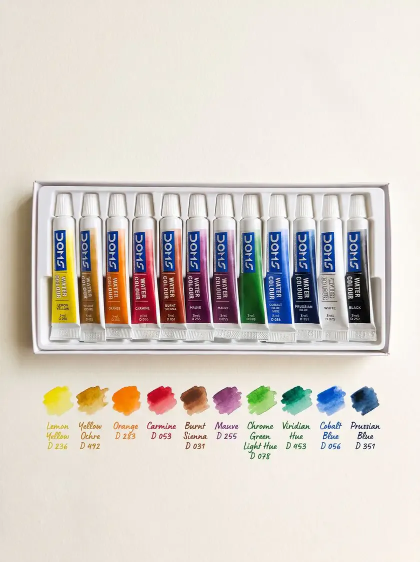 Doms Water Colour Paint r 12 Color Tubes box