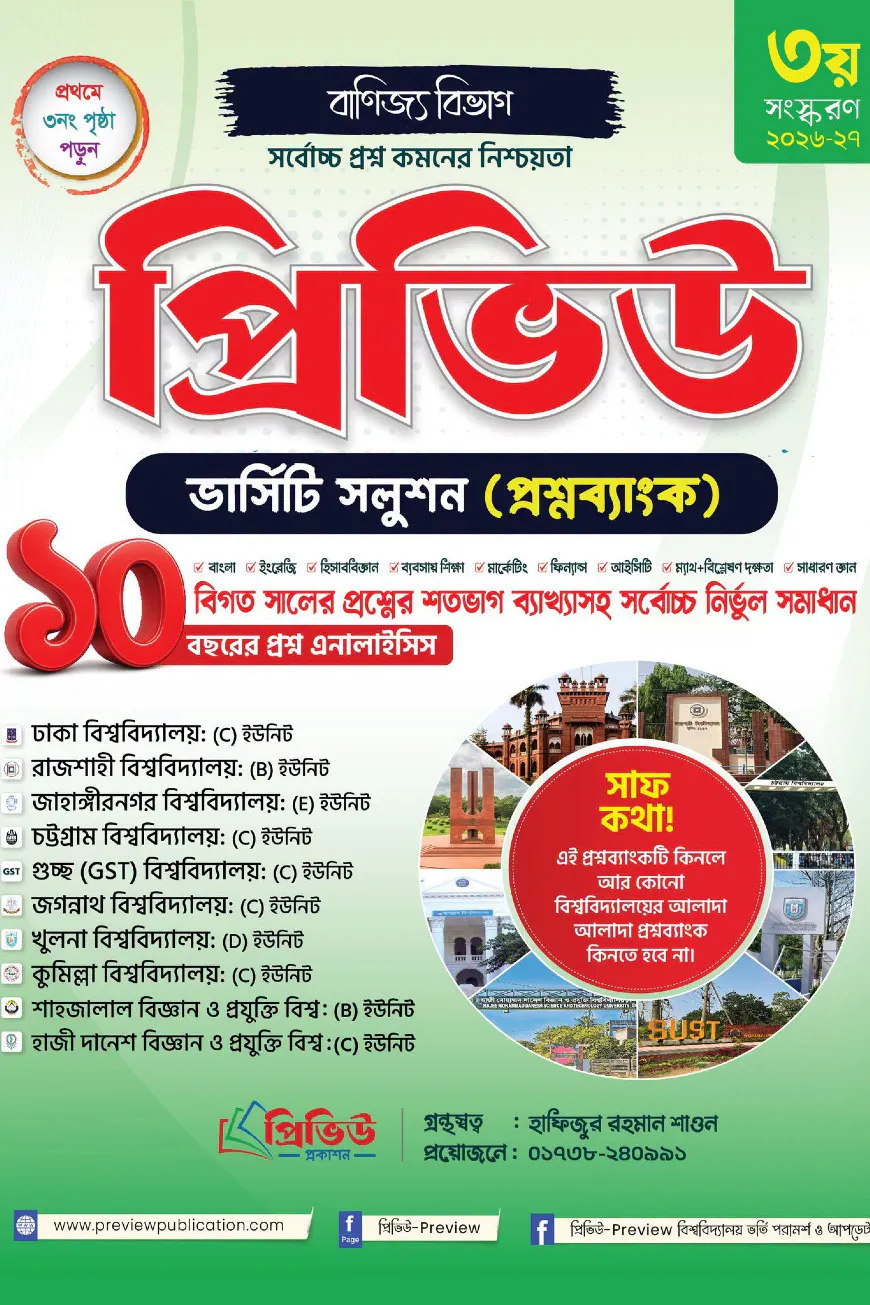 প্রিভিউ ভার্সিটি সলুশন প্রশ্নব্যাংক - বাণিজ্য বিভাগ